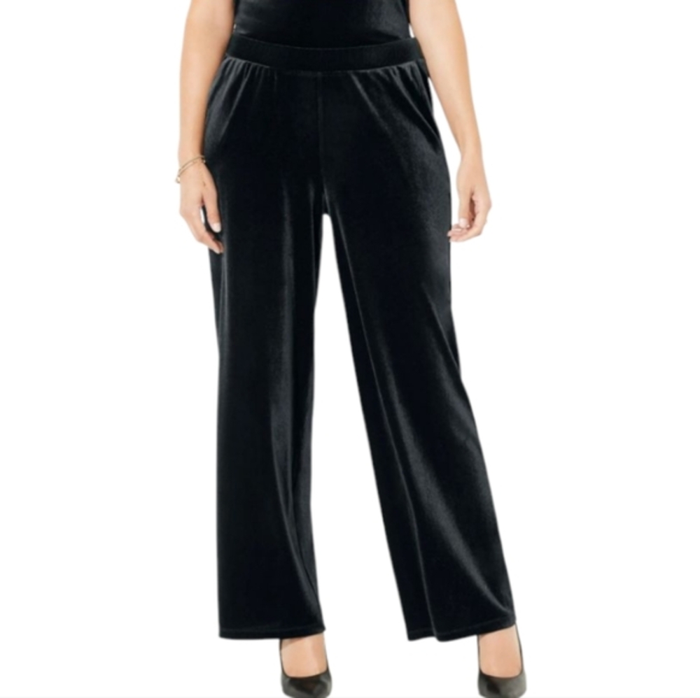 R&K Evening Elegant Black Velvetโ High Rise Wide Leg Pull On Pants Plus Size 14